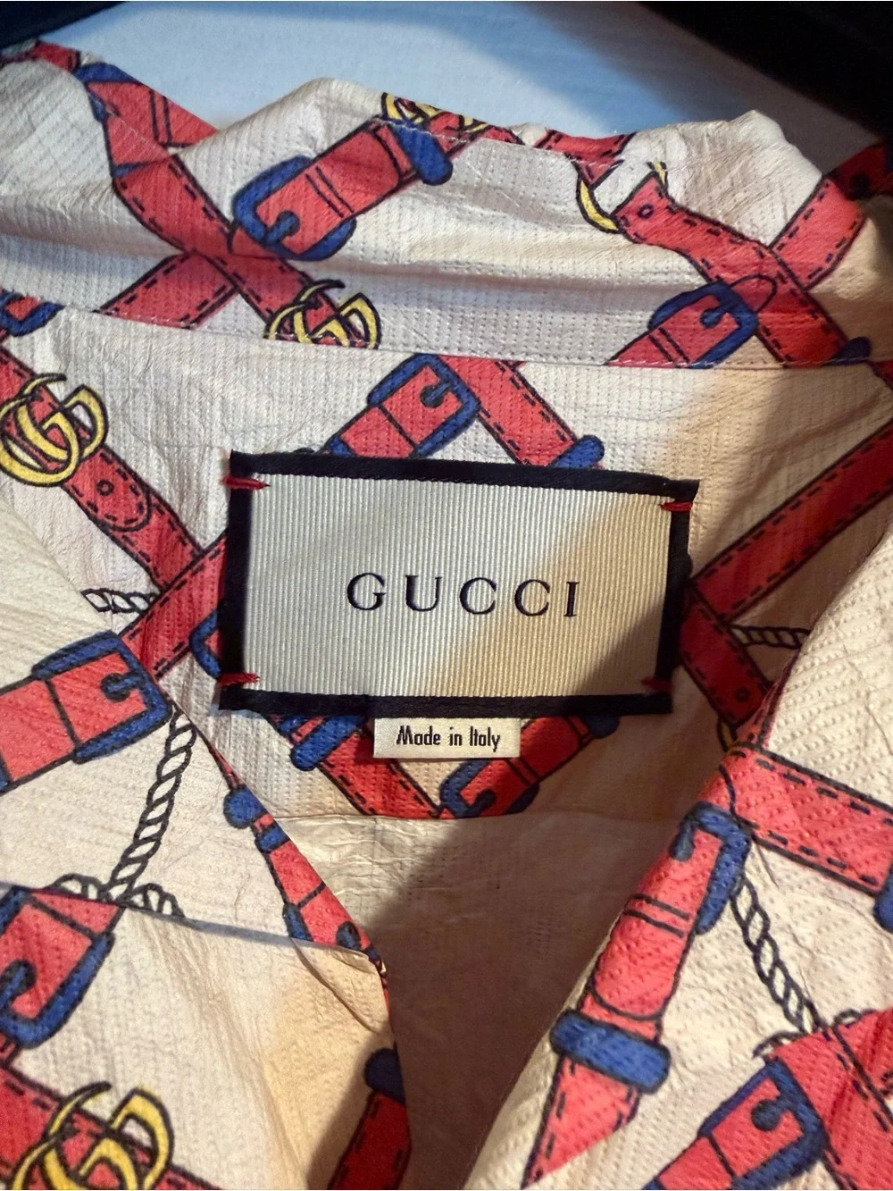 Gucci Belt Chest Bowling Shirt Authentic Size 50